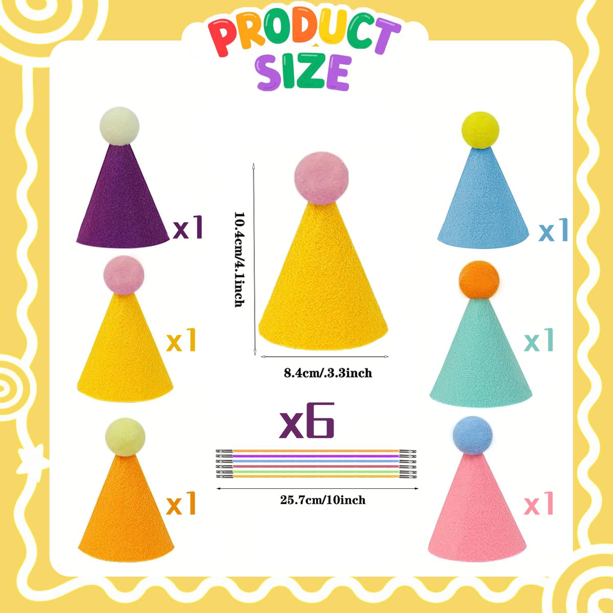 Muccibi 6pcs mini party hats for stuffed animals,birthday party hats (Birthday Decorations for