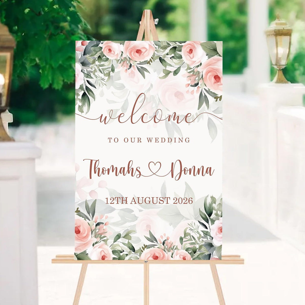 Blush Pink Rose Wedding Welcome Sign, Editable Floral Template, Gentle Modern Printable Sign for