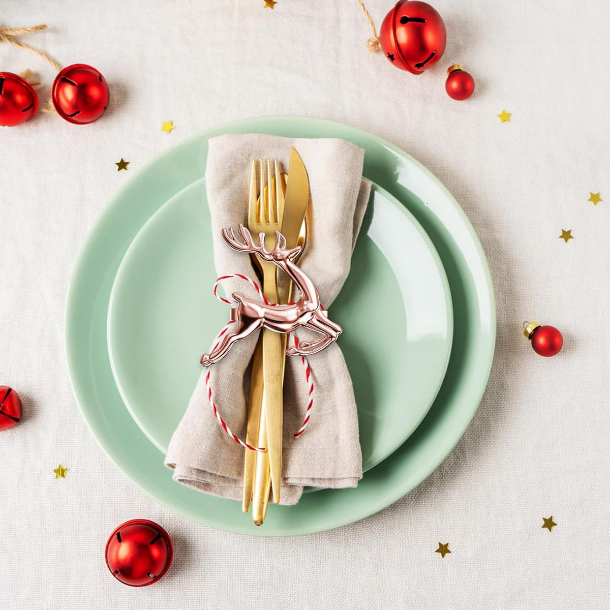 ZeeDix Set of 8 Rose Gold Elk Chic Napkin Rings for Christmas Dinning Table Setting-Wedding