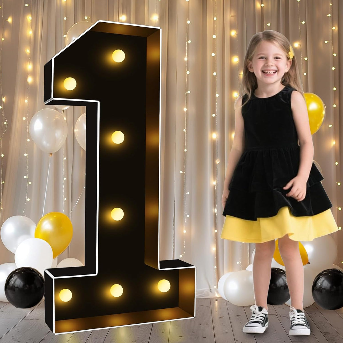 Pooqla 3FT Marquee Light Up Numbers, Black Lighted Party Decor for her him Women Men, Giant Mosaic