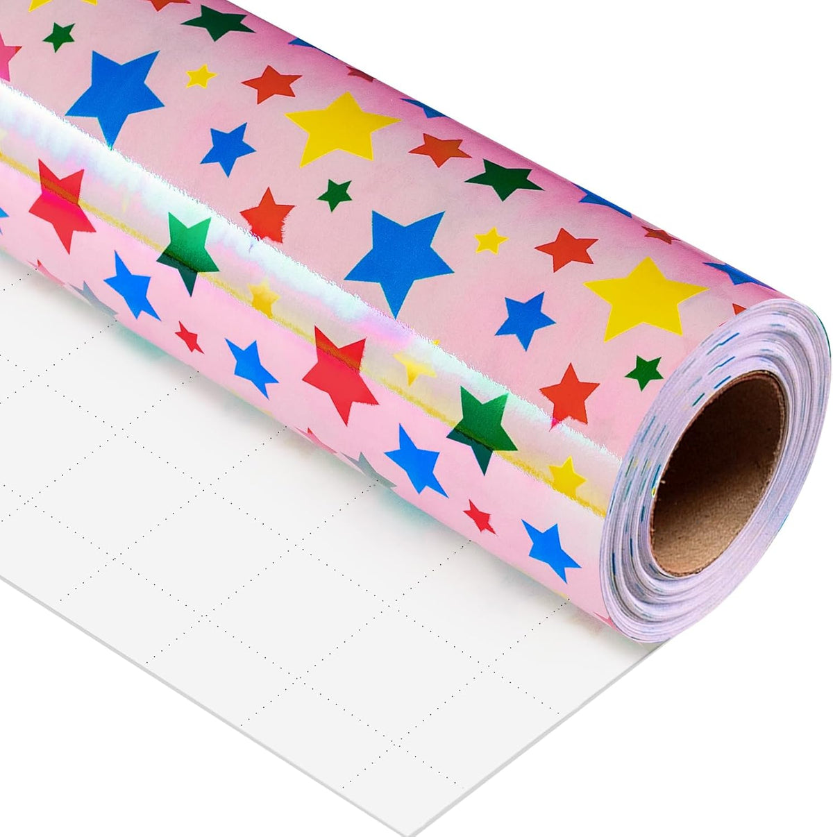 Burymento Holographic Pink Star Gift Wrapping Paper for Birthday, Valentines, Mothers day