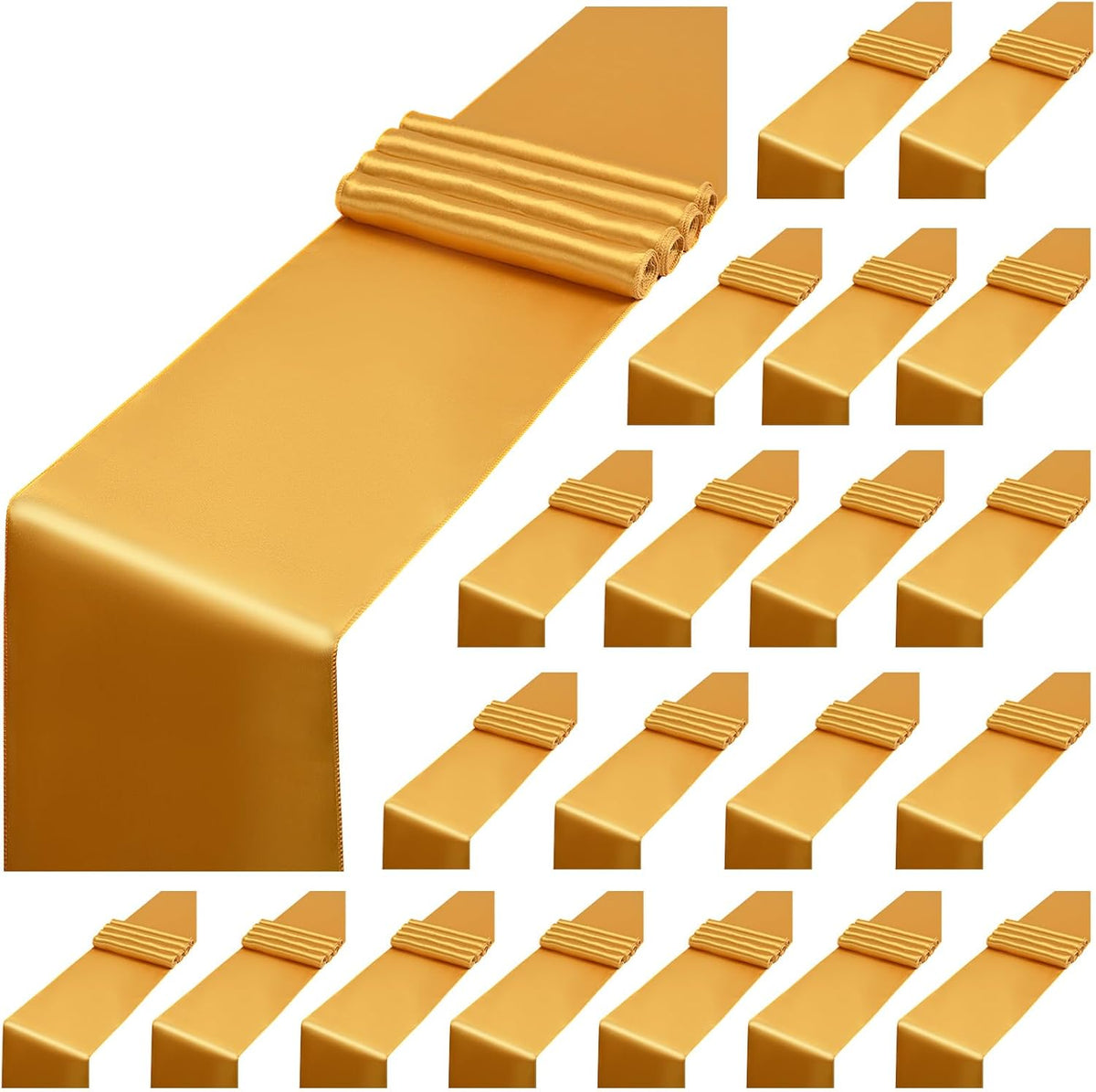 20 Pack Gold Satin Table Runner,12 x 108 inch Long Premium Smooth Gold Table Runners for Wedding