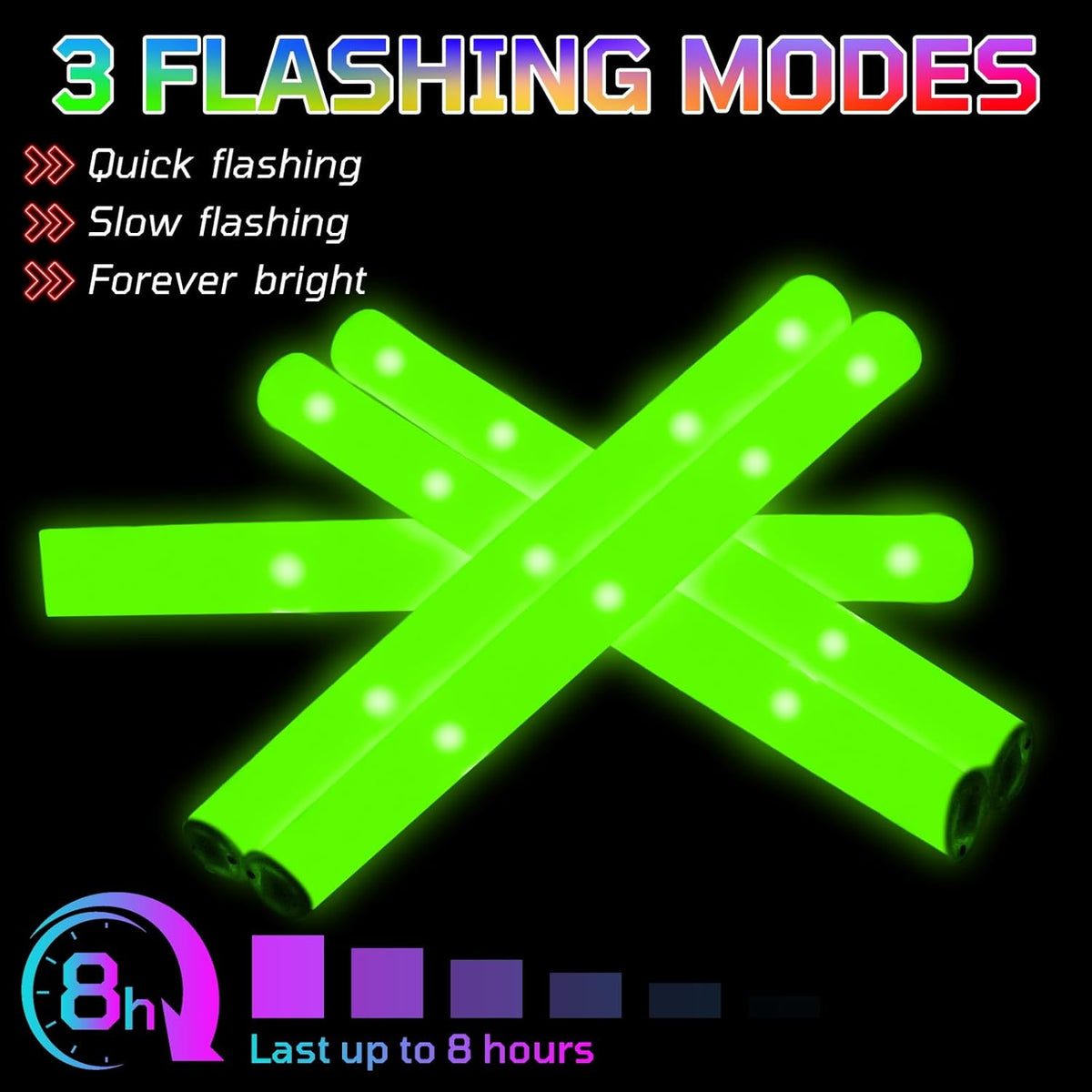 Foam Glow Sticks Bulk, 30 PCS Green Light Up Foam Sticks 3 Modes, Glow Party Supplies for