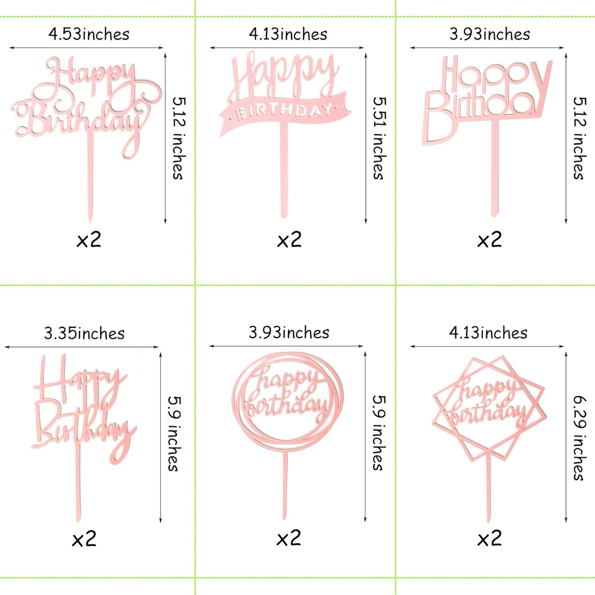 12 Pack Multi Styles Birthday Cake Topper Set, Acrylic Cake Bunting Decor Birthday Cake Picks Party