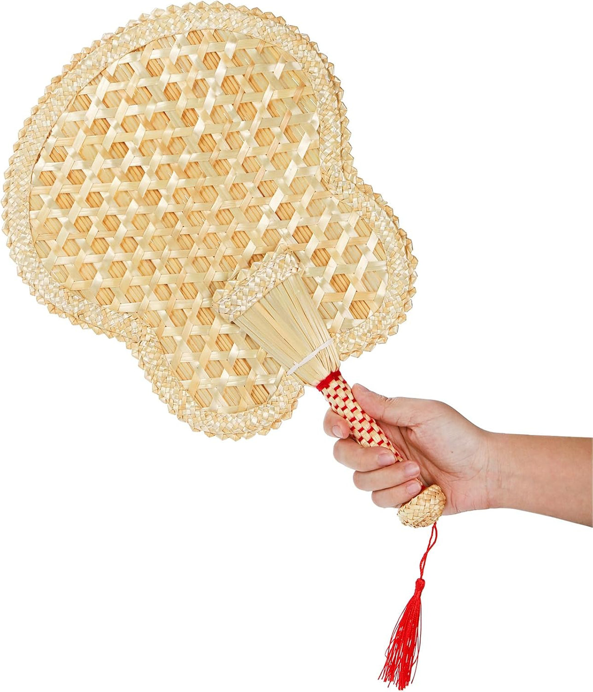 Goaste 2 Packs Hand Woven Fan, Handheld Wheat Straw Fans, Rustic Chinese Manual Fan for Summer