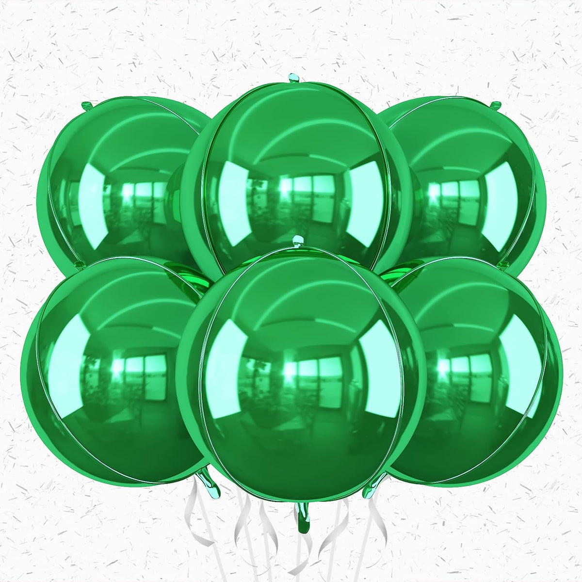 6Pcs Green Round Foil Balloons,Giant 4D Round Ball Balloons,22 Inch Metallic Green Balloon for