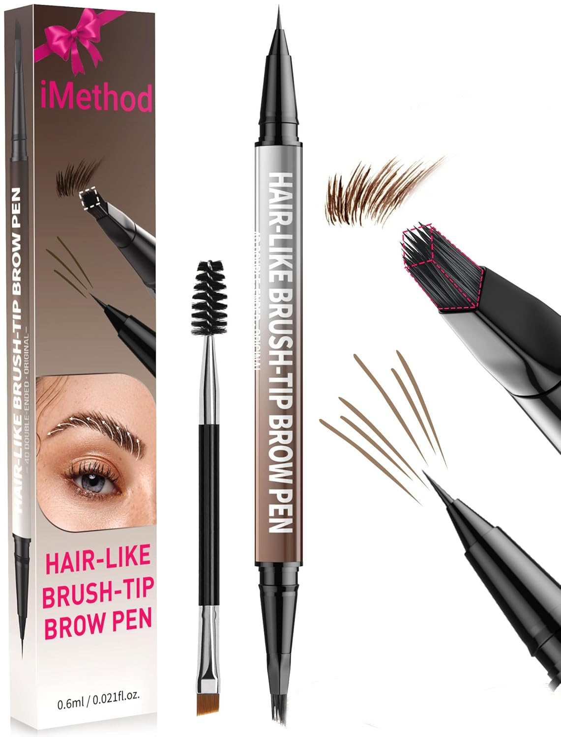 iMethod Eyebrow Pen - Eyebrow Pencil,2-in-1 Eyeliner Dual-Ended Microblading Eyebrow Pencil Long