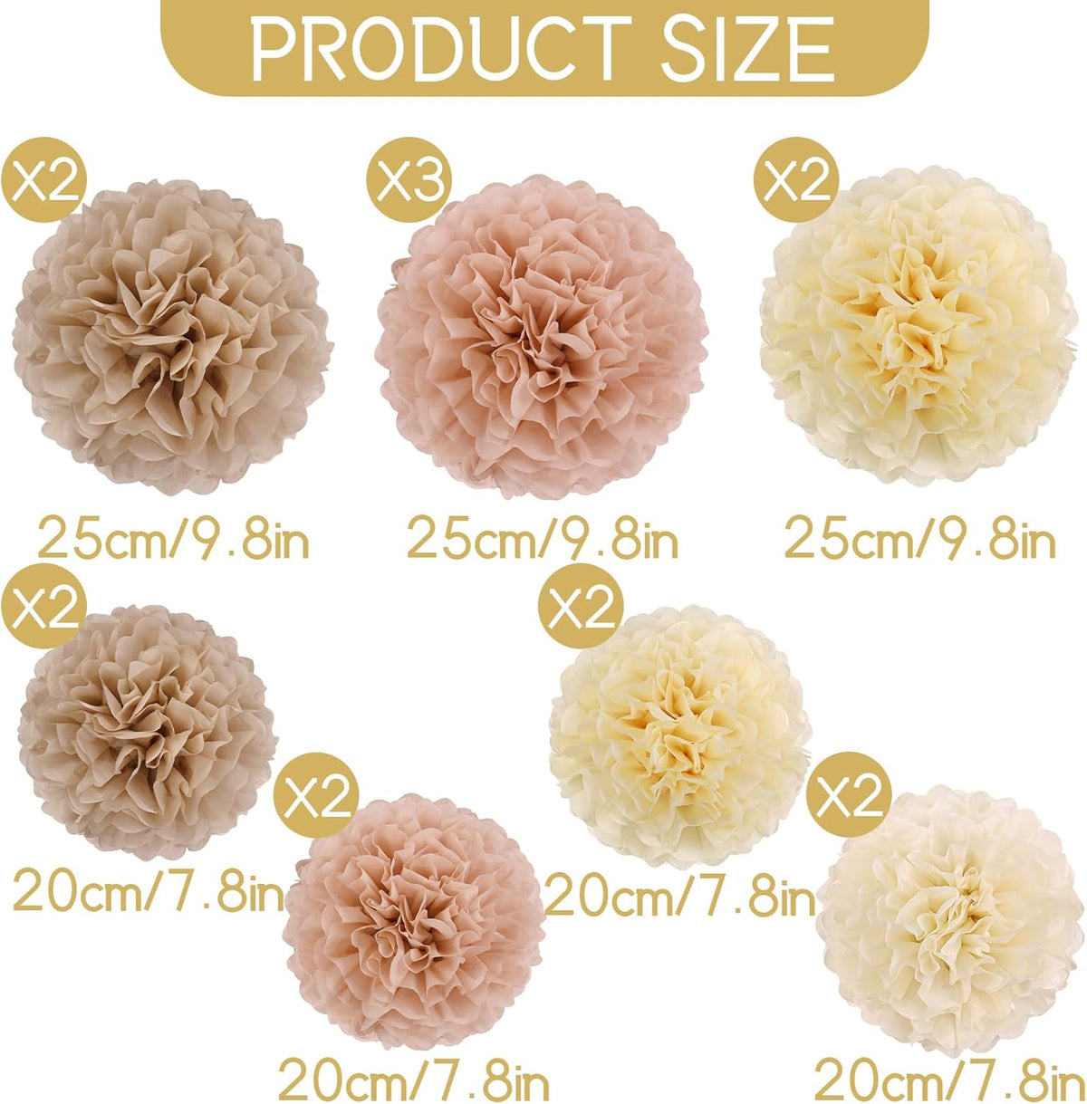 EASY JOY Boho Tissue Pom Poms Paper Flowers Hanging Decorations Brown Beige Party Decor for Bridal