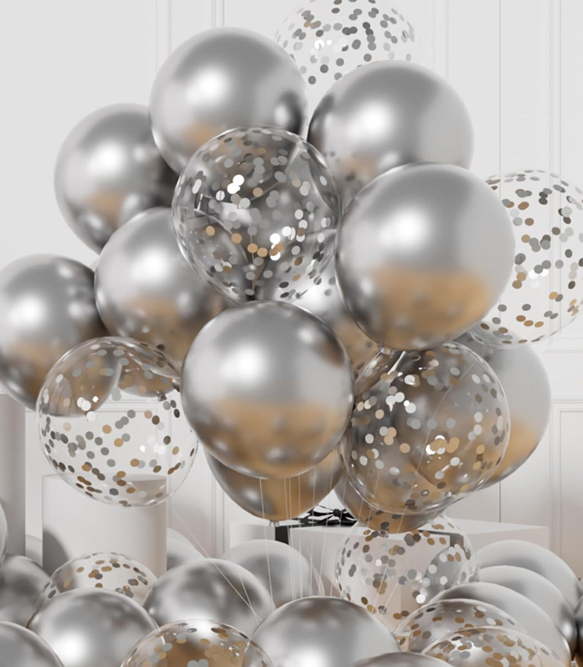 AULE Party Balloons Pack of 42 - Metallic Balloons & Confetti Balloons and 64ft Ribbons - 12 Inch