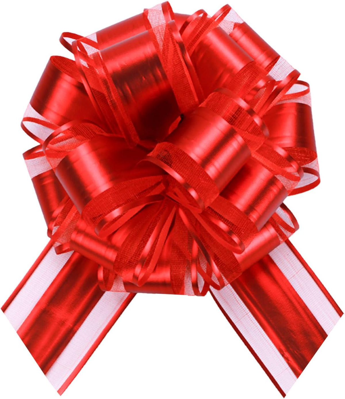 6 PCS 6 Inch Organza Red Pull Bows - Perfect for Gift Wrapping, Wedding Decor, Car Bows, Birthday