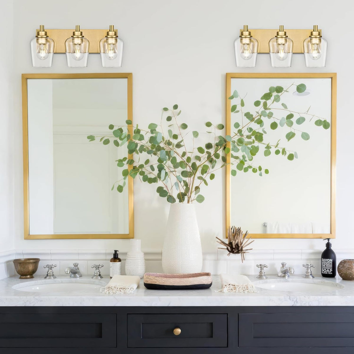 Bathroom Light Fixtures, 3-Light Modern Vanity Light with Clear Glass Wine Glass-Shaped Shade