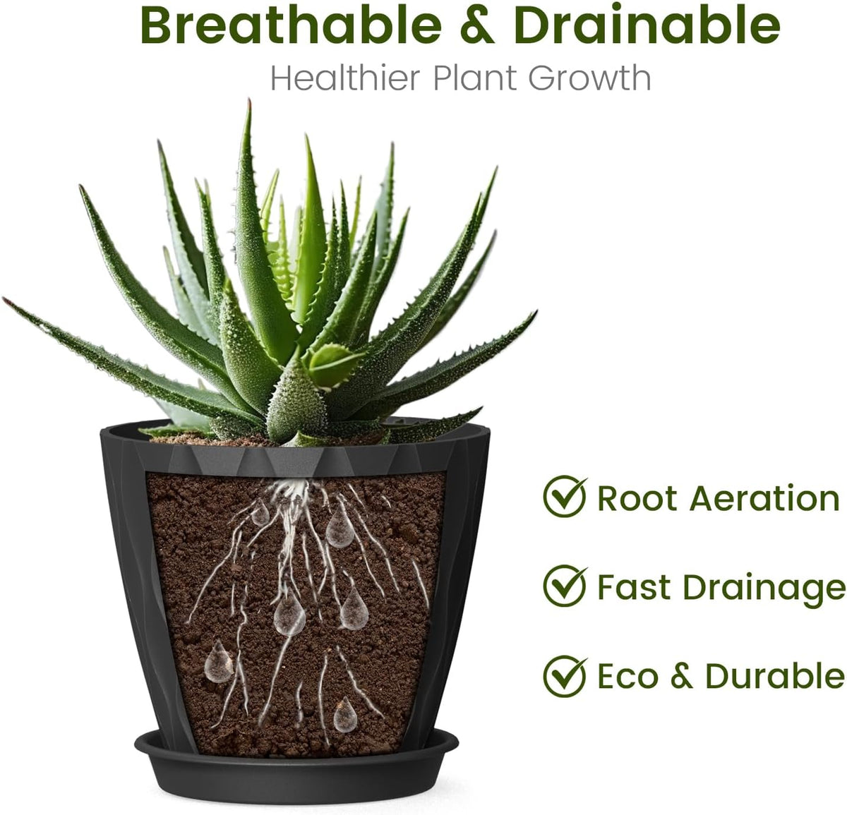 12 Pack 4 Inch Small Plant Pots with Saucers, Waffle Texture Plastic Planters with Drainage Holes