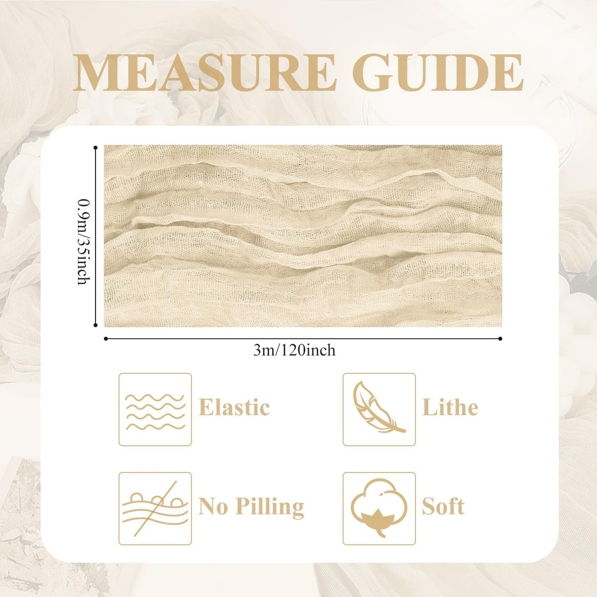 Asee'm 2pcs Cheesecloth Table Runner 120 Inches Long Beige Boho Gauze Cheese Cloth Runner 10FT