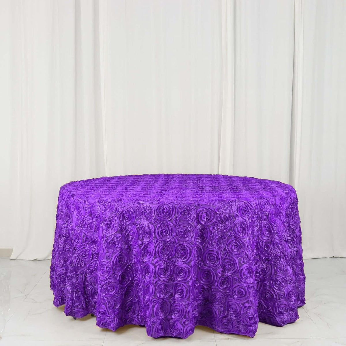 Efavormart 120" Wholesale Round Table Cover Purple Grandiose Rosette 3D Satin Tablecloth for