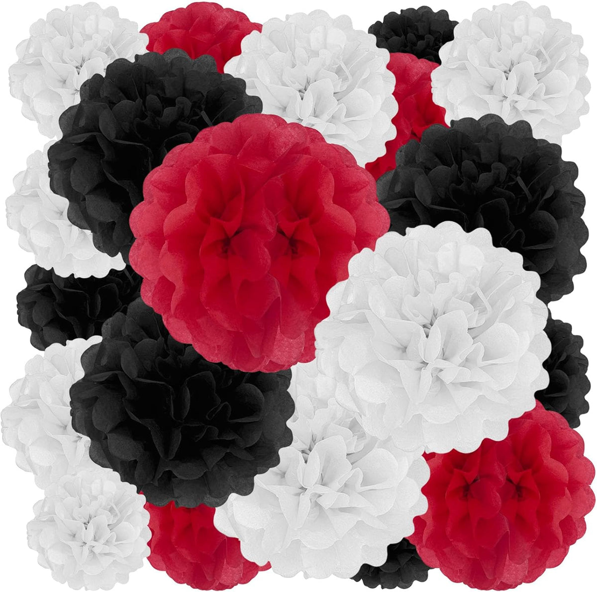 Tissue Paper Pom Poms, Black White Red Tissue Paper Flowers, Hanging Flower Balls for Weddings