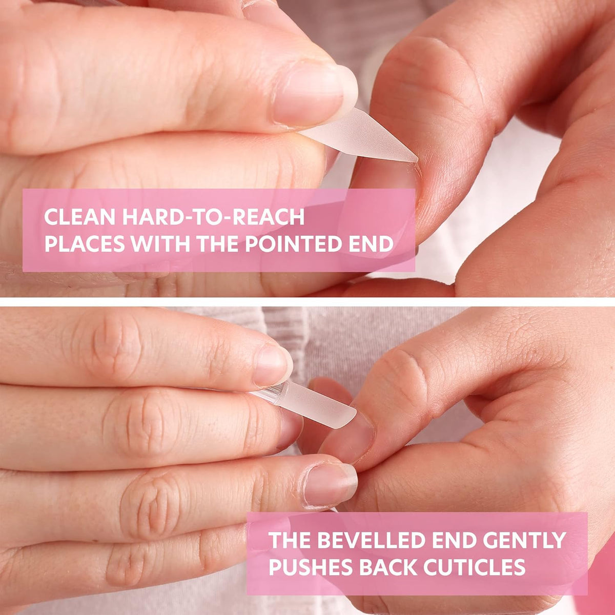 Bona Fide Beauty Glass Cuticle Pusher Set of 2 Manicure Nail Care Tools, 2PC Premium Clear Glass