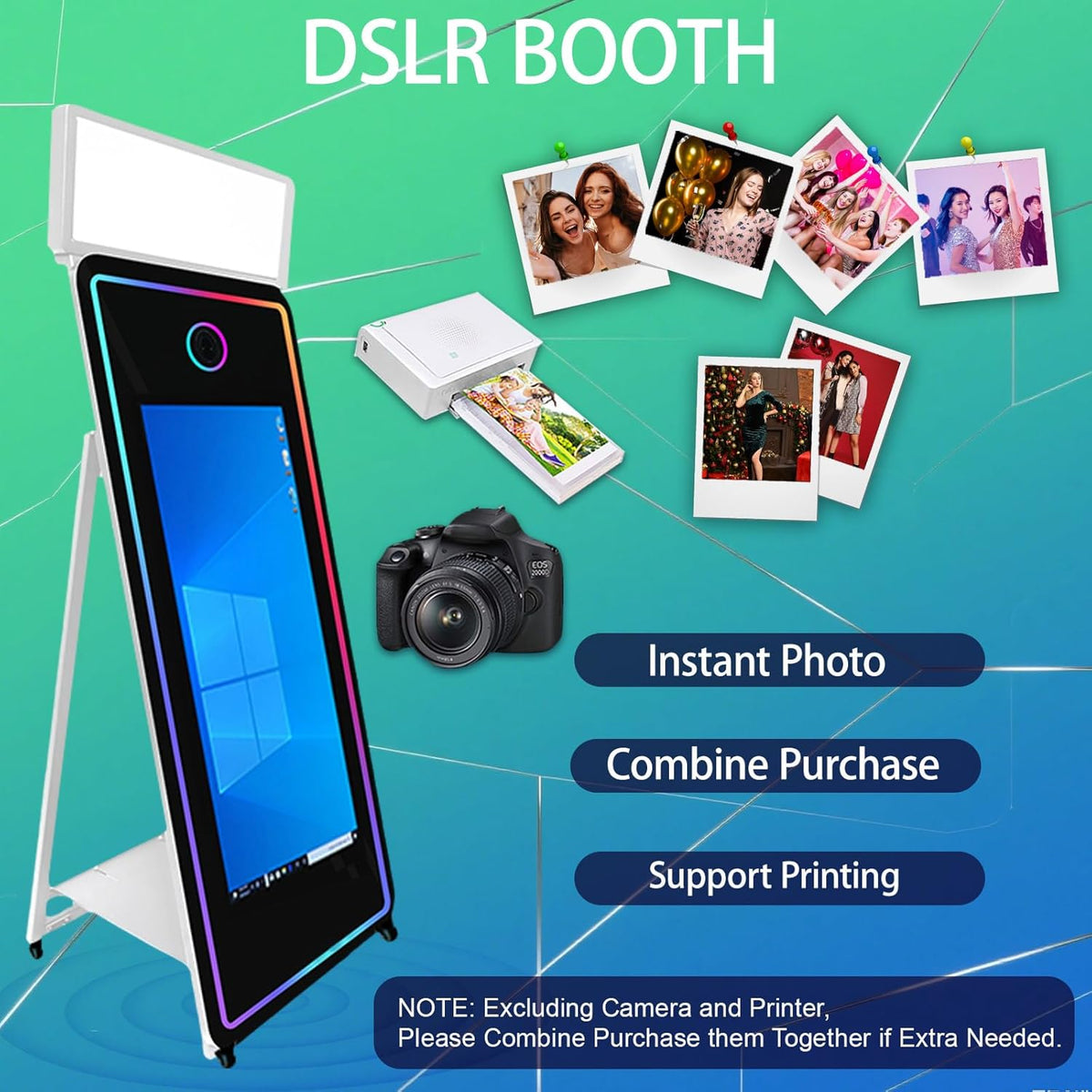 65''Magic Mirror Photo Booth Machine,Mirror Photo Booth 43''Touch Screen,Photo Booth with Flight