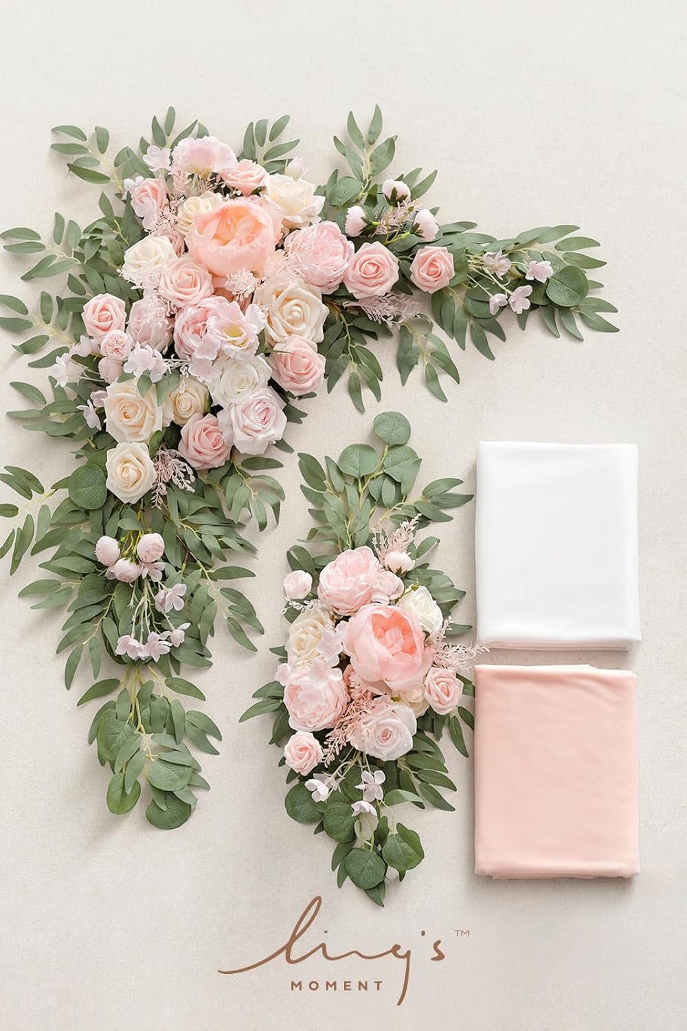 Ling's Moment Pink White Artificial Wedding Arch Flowers Kit Pack of 4, 2pcs Hanging Flower