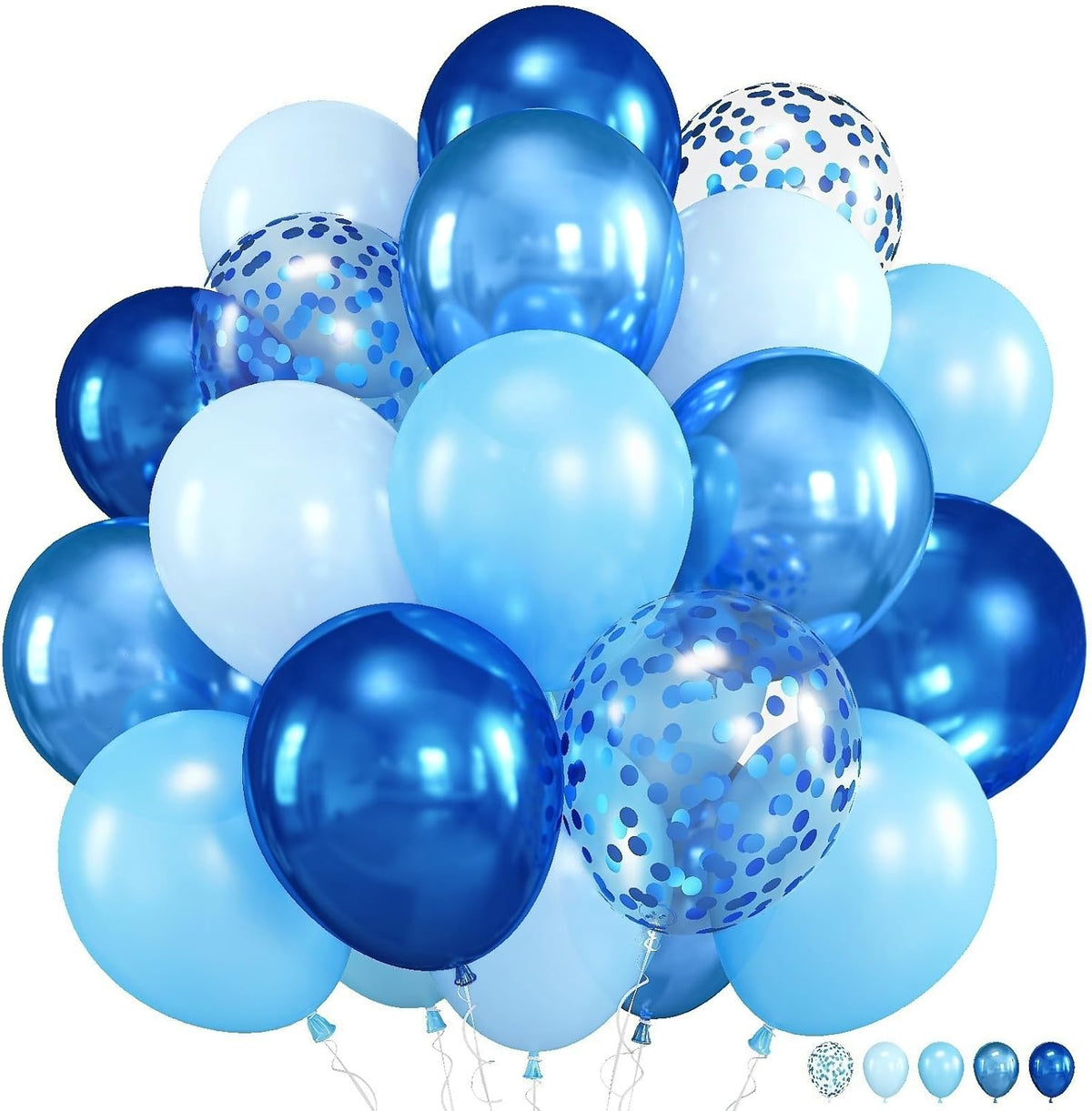 Blue Balloons, 12 Inch Double Stuffed Metallic Light Blue Mixed Latex Balloon, Chrome Dark Navy