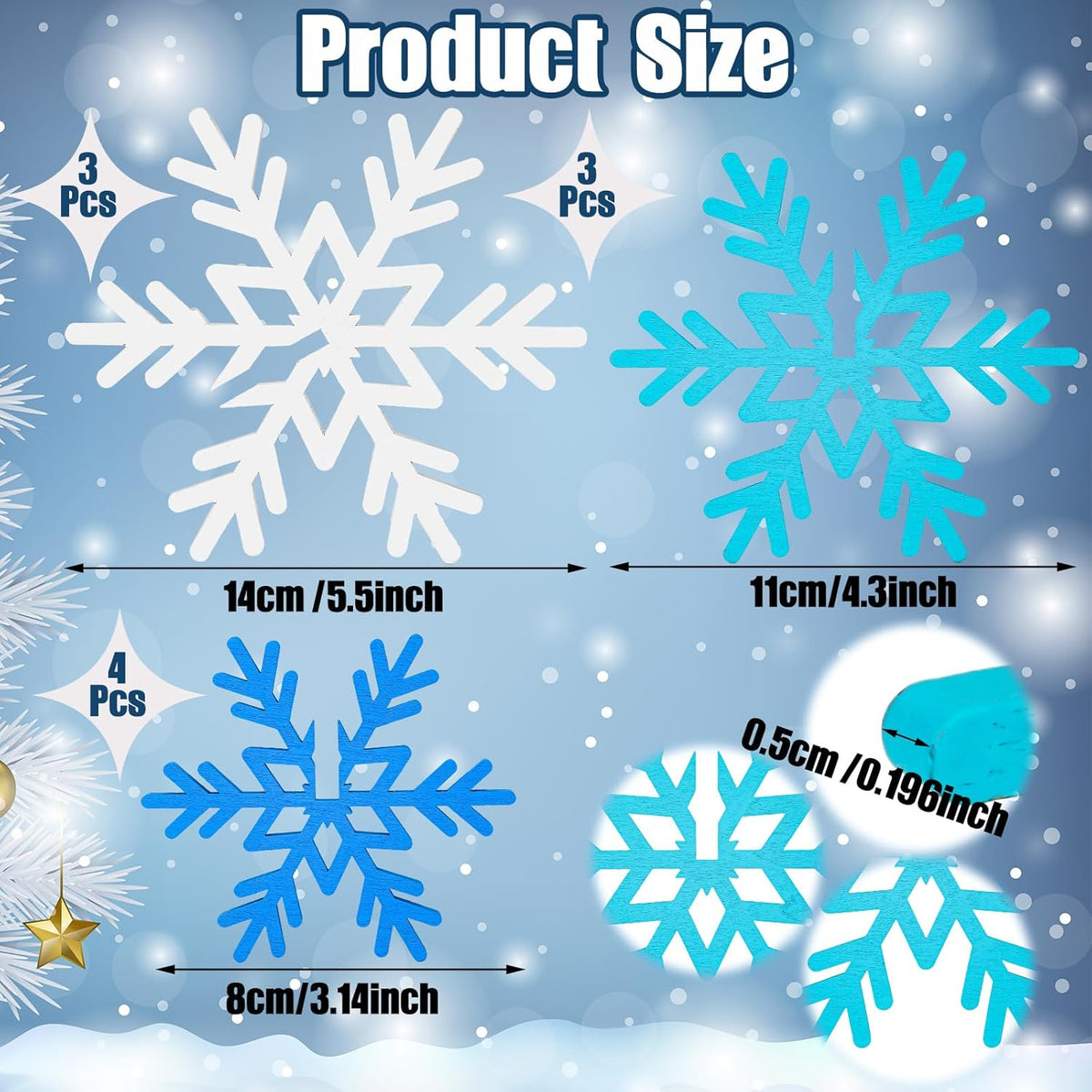 Qunclay 20 Pcs Wooden Snowflake Decorations 3D Snowflake Tabletop Decor Christmas Signs and