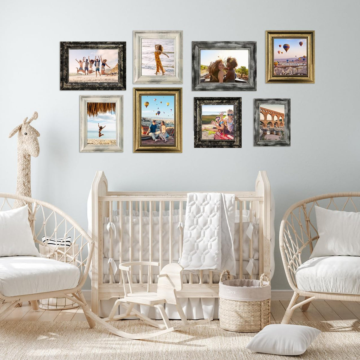 8x10 Picture Frames Set of 4- Rustic Retro Photo Frame with Real Glass Wall Mount and Tabletop