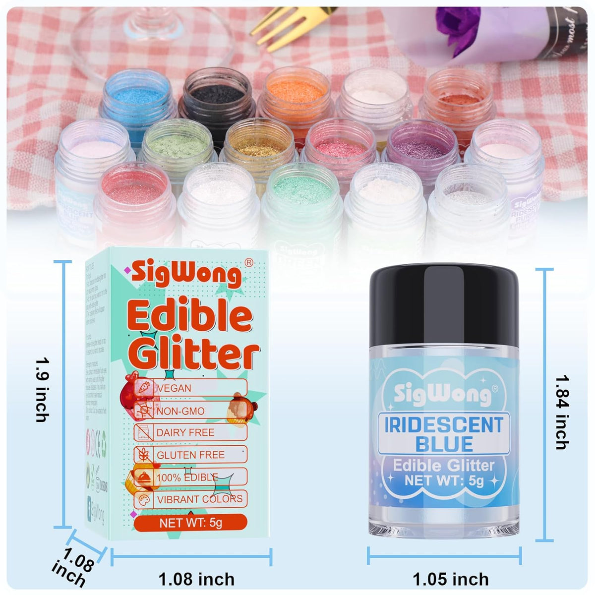 Iridescent Blue Edible Glitter - 5g Food Grade Cake Decorating Shimmering Glitter, Edible Sprinkle