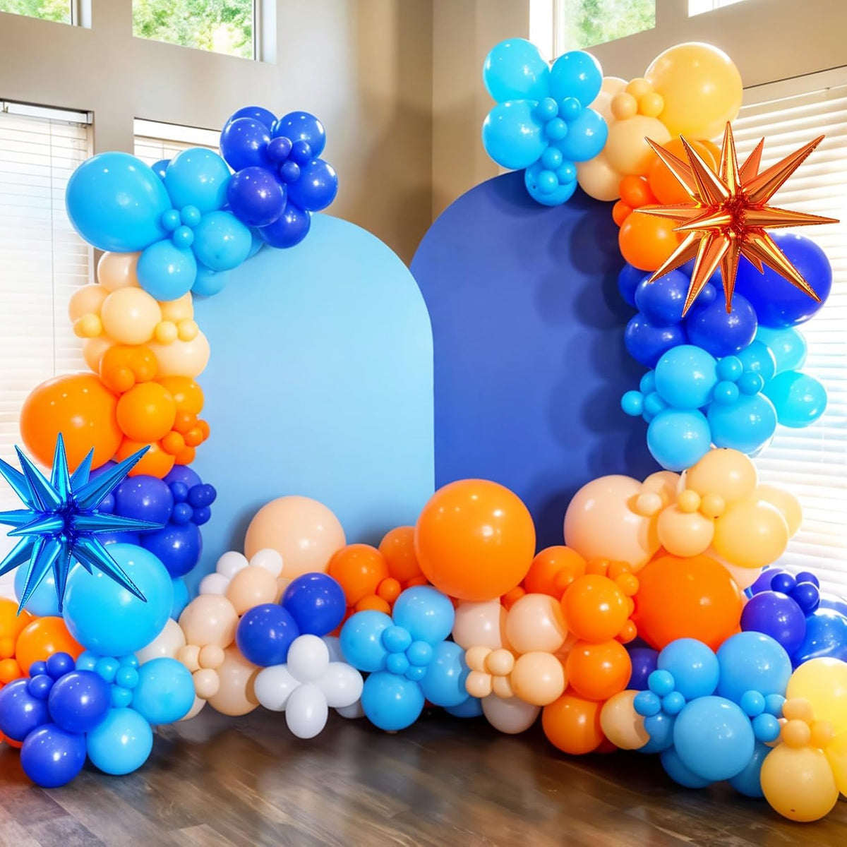 Blue and Orange Balloons, 12 Inch Orange Light Blue Nude Dark Blue Confetti Balloons with Star Foil