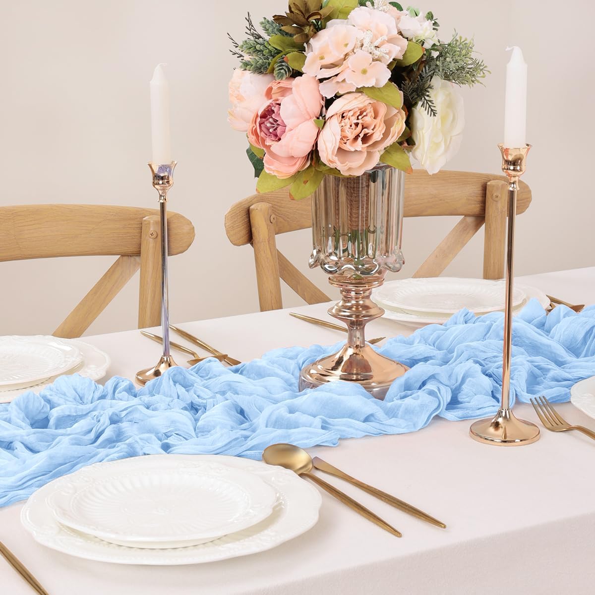 Light Blue Table Runner Cheesecloth Table Runner 10FT Farmhouse Table Runners 120 Inches Fall Table