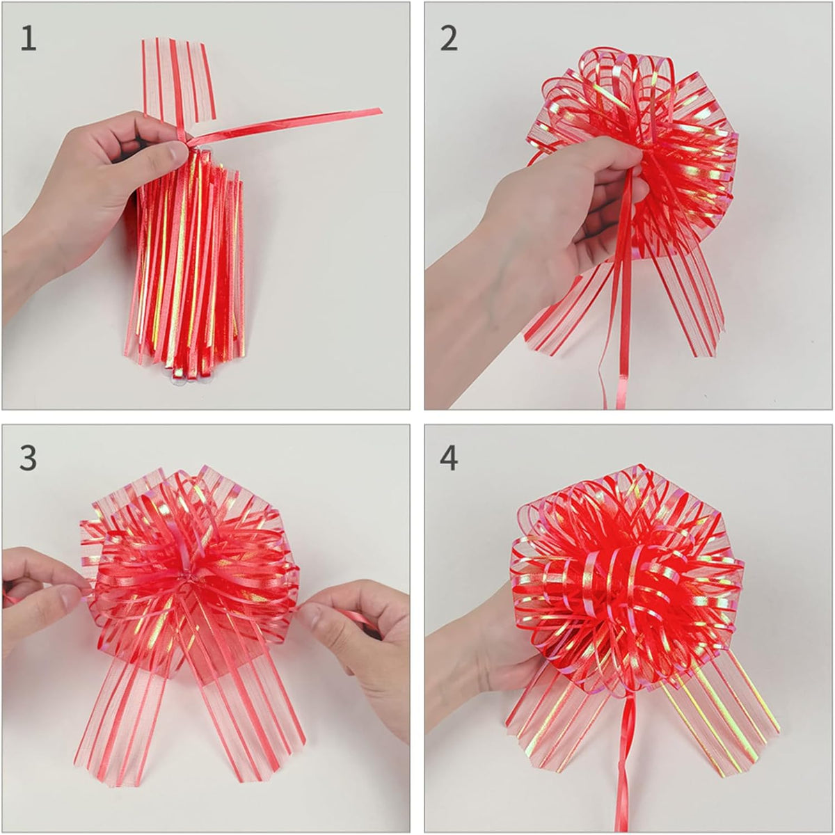 6 Pcs 6 Inch Large Organza Pull Bow Ribbon – Elegant Gift Bows for Wedding Decorations, Christmas