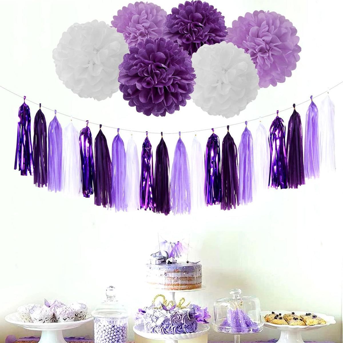 Purple White Lavender Party-Decorations Tassel-Garland - 20pcs Women Girl Birthday Supplies
