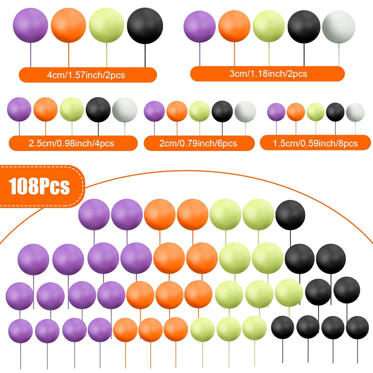 108 Pcs Balls Cake Topper DIY Cupcake Insert Foam Balloons for Cake Baking Wedding Anniversary
