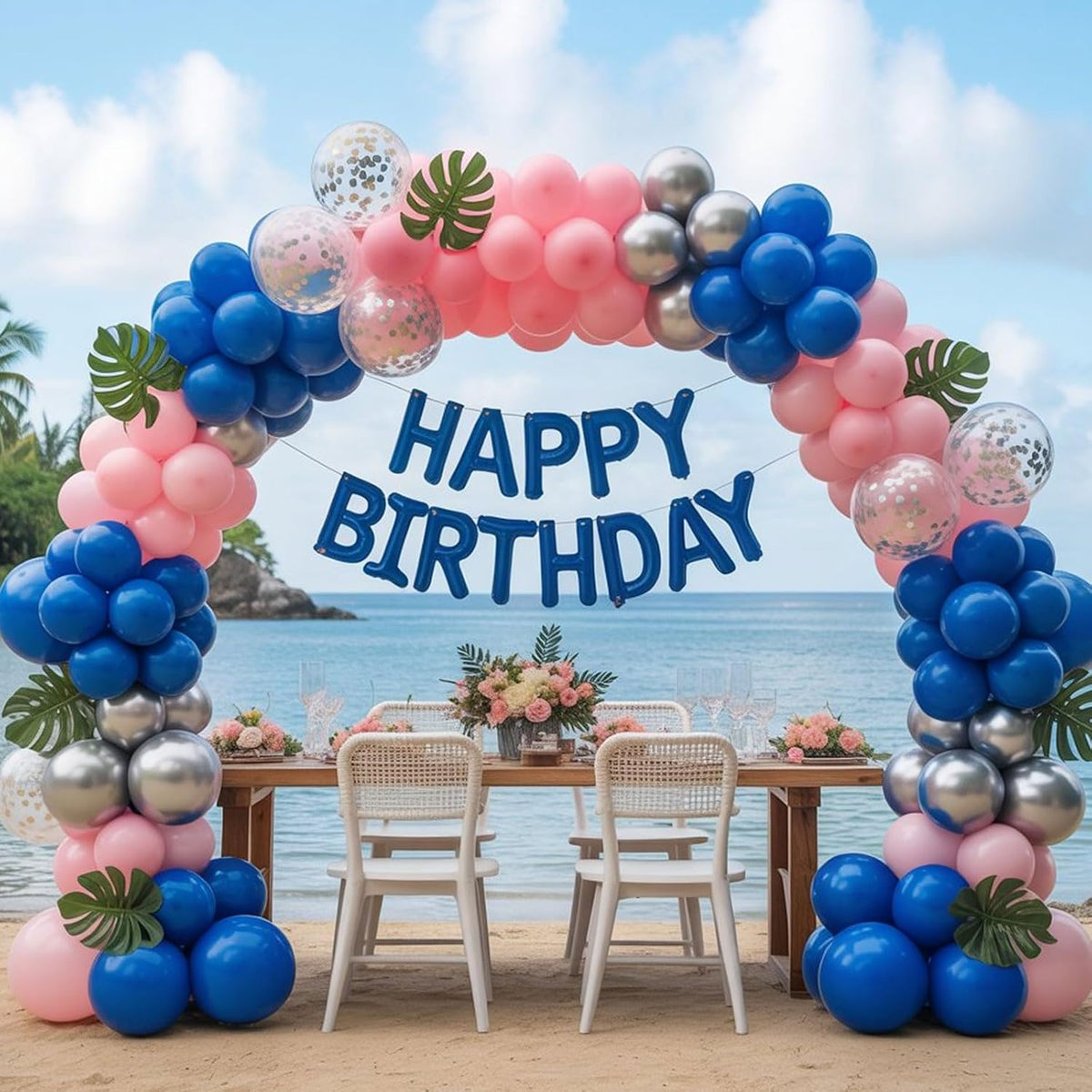 Paready Pink and Blue Balloon Set - 50Pcs 12 Inch Pastel Confetti, Royal and Metallic Balloons for