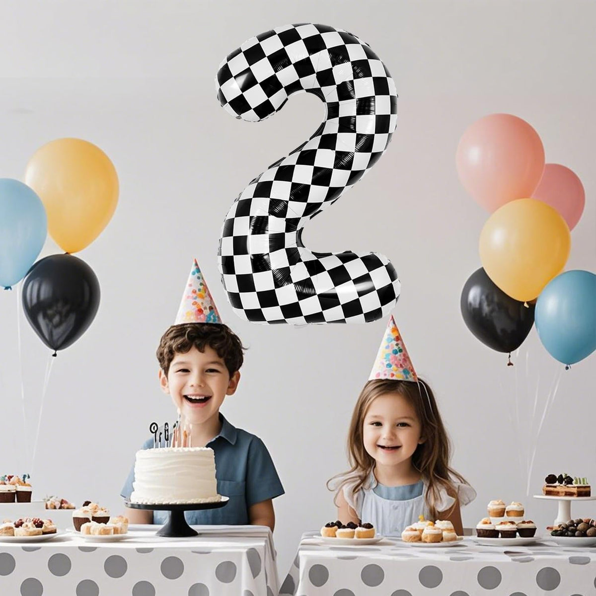40 Inch Checkered Number Balloon - Race Flag Pattern Big Helium Balloon for Birthday Party