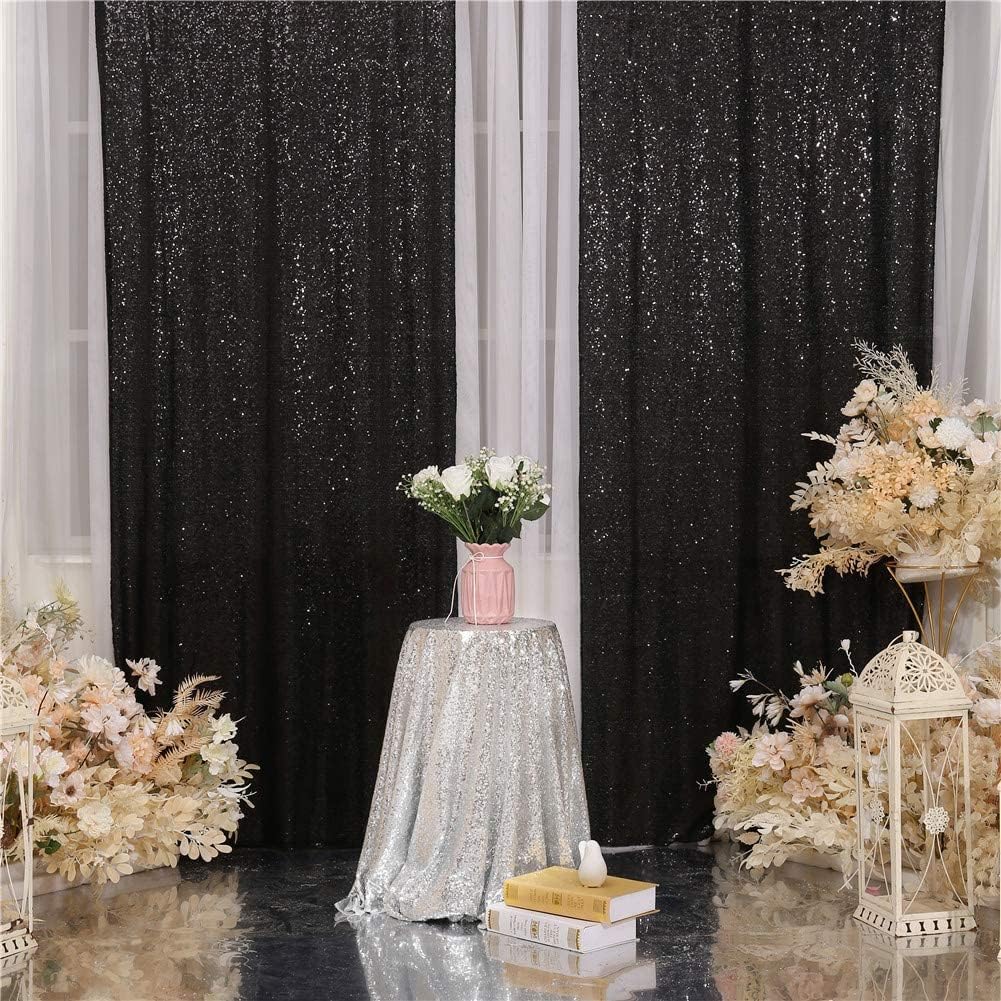 Eternal Beauty Sequin Backdrop Curtains, 2x8 Ft-2 Panels Black Back Drop for Shimmer Photography