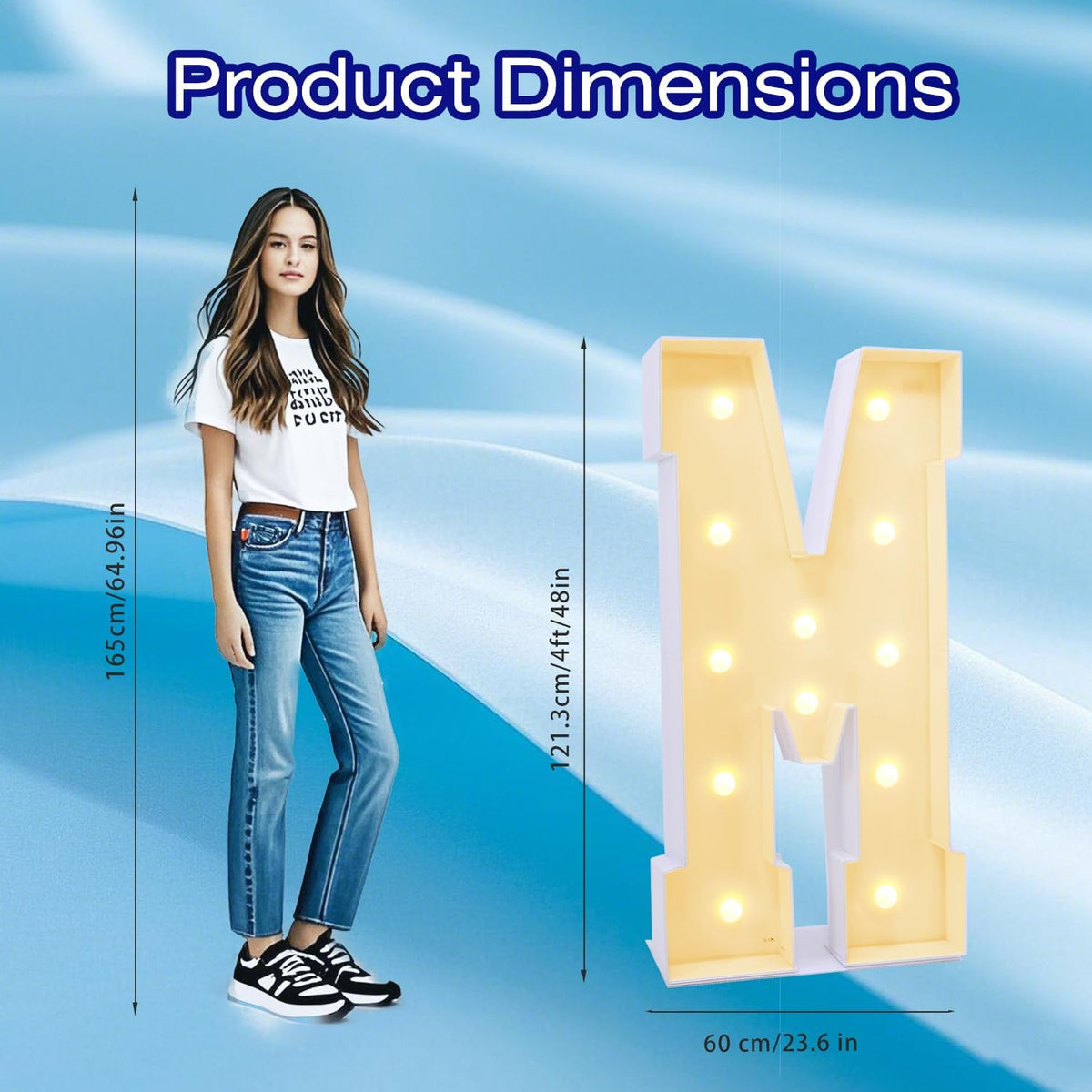 4FT Marquee Plastic Letters M - Light up Letters M Are Made from Corrugated Plastic Board - Quick