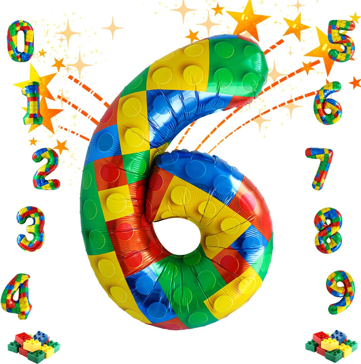 32 Inch Stackable Block Number Balloon – Colorful Brick Building Themed Big Helium Digits for Kids