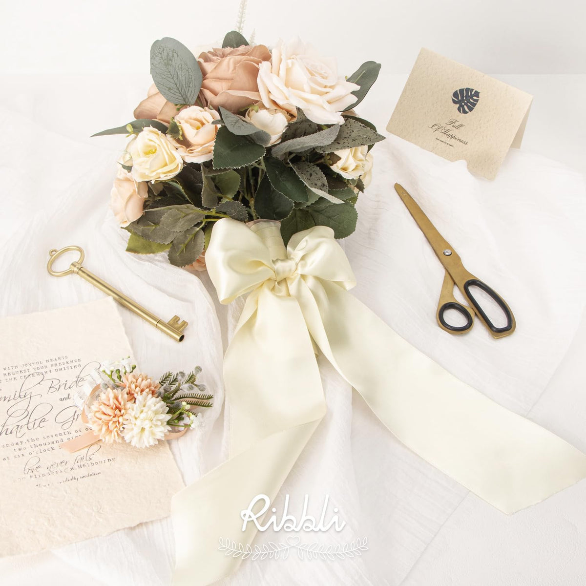 Ribbli Ivory Double Faced Satin Ribbon, 3” x Continuous 10 Yards,Use for Bows Bouquet,Gift