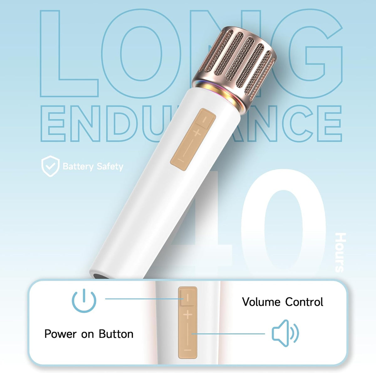 Wireless Microphones, Microphone with One-to-One Chip Connection, Controllable LED Lights, 40H