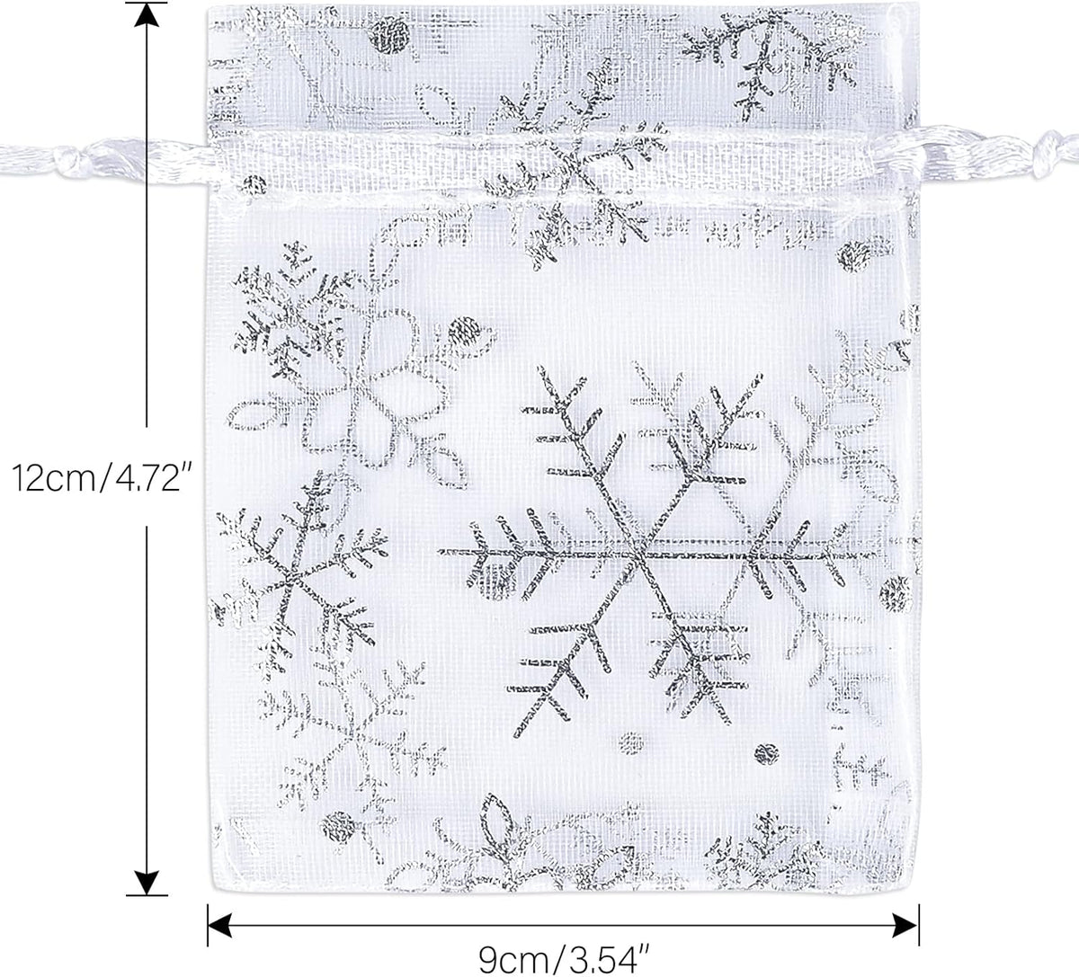 jijAcraft 3x4 Inch Christmas Organza Bags - 50Pcs White Snowflake Gift Bags with Drawstring, Xmas