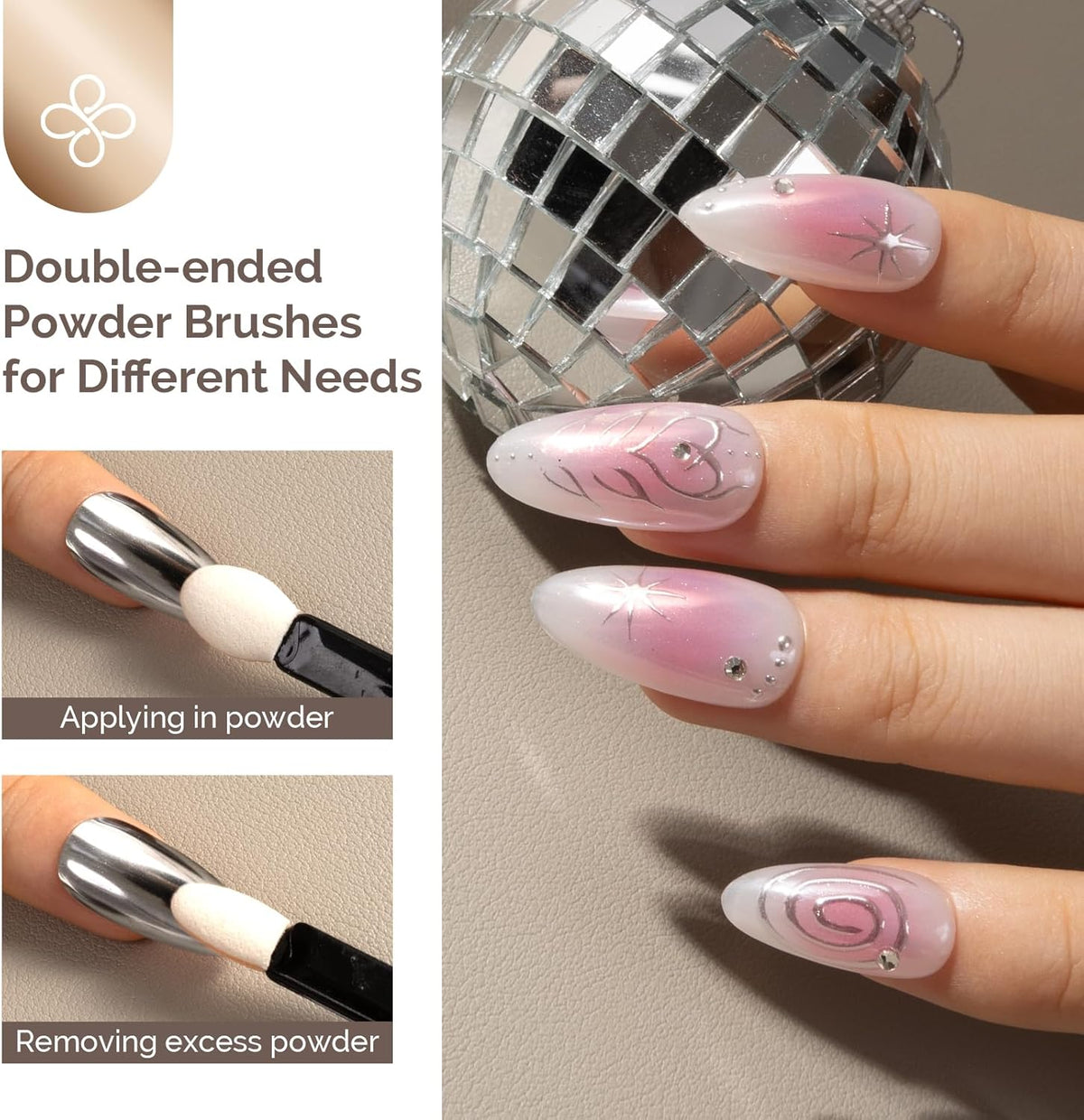 MelodySusie 2Pcs Chrome Nail Powder for Gel Nails,Metallic Mirror Effect Pigment Stylish and