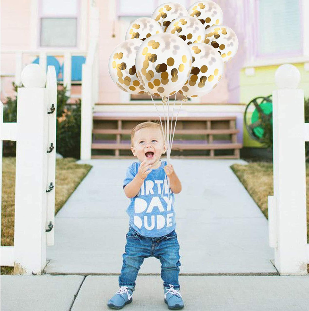 50pcs Gold Foil Confetti Balloons,12 inch Latex Balloon with Gold Confetti Inside for Birthday