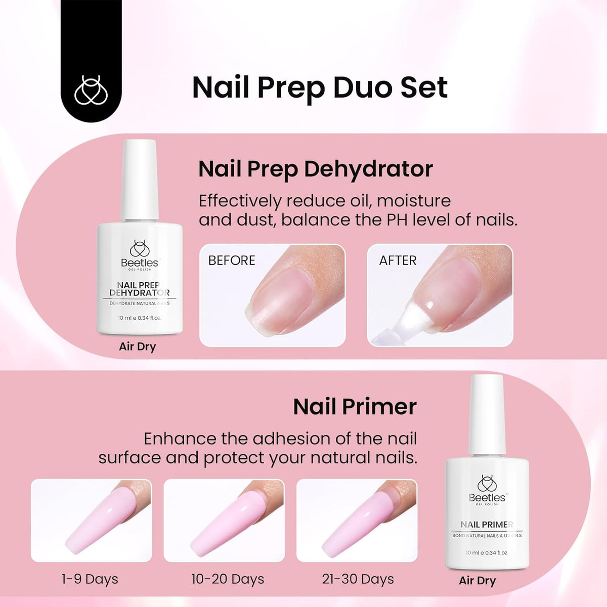 Beetles Gel Nail Kit Long Coffin with Nail Dehydrator and Primer, 576Pcs Half Matte Etch-X Gel Nail