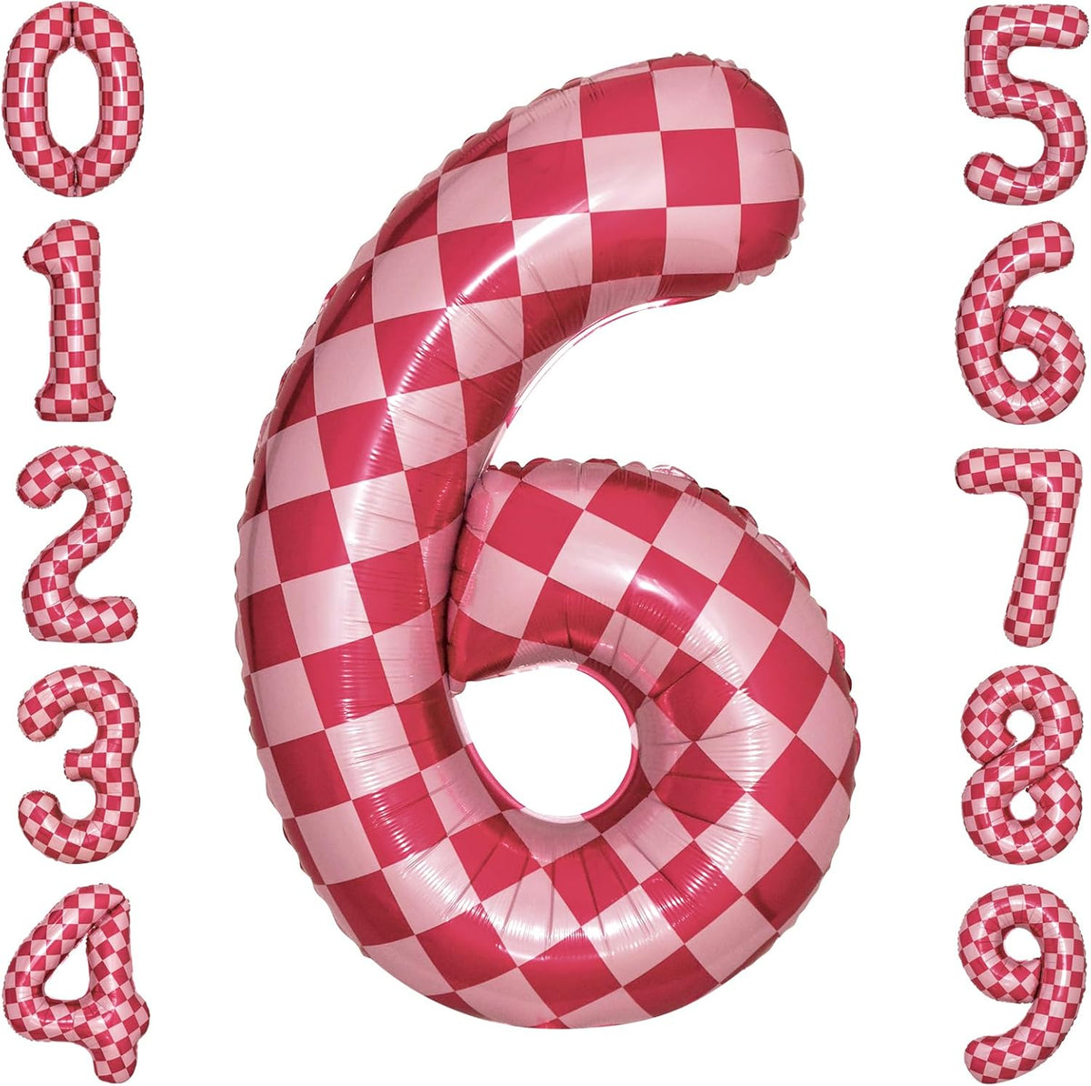 40 Inch Pink Checkered 6 Balloon Large Hot Pink Number Balloons for Girls 6th Birthday Decorations