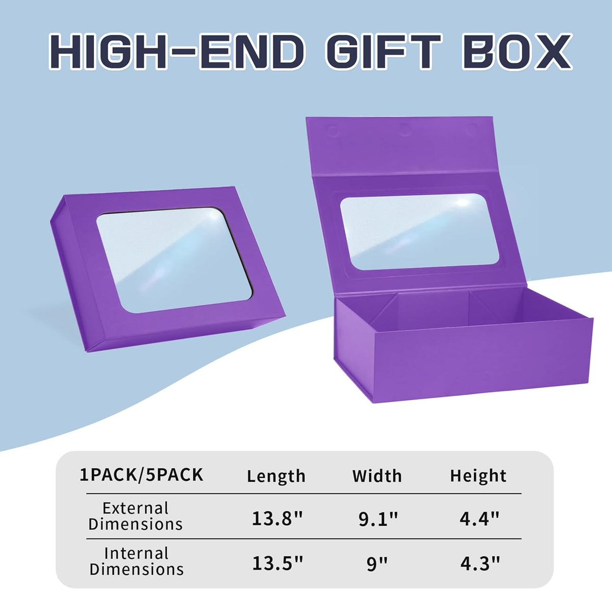 Purple Large Gift Boxes with Window, 13.5"x9"x4.3" Bridesmaid Boxe for Gift Giving,Birthday Gift