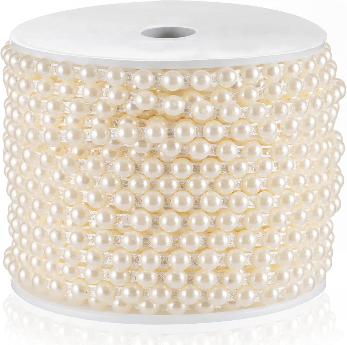 Flat Pearl Garland String 27 Yards, 6MM Half-Round Beaded Spool Roll Crafts for Wedding Decoration
