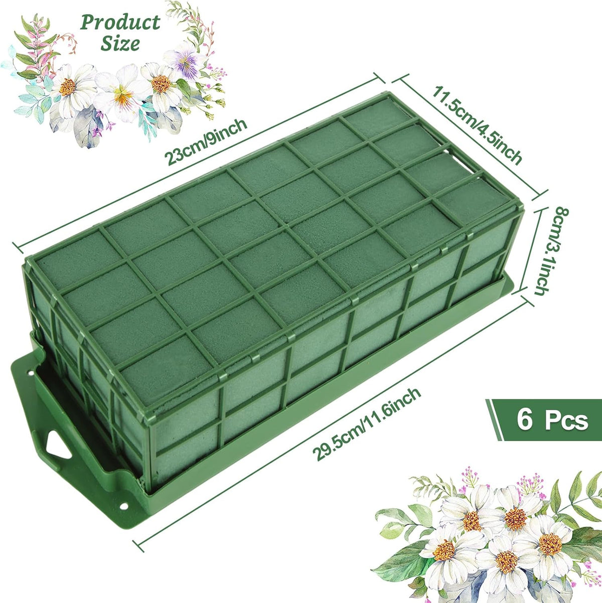 6 Pcs Floral Foam Cage, 11.8" x 4.5" x 3.1" Rectangle Flower Cage Holders with Floral Foam, Floral
