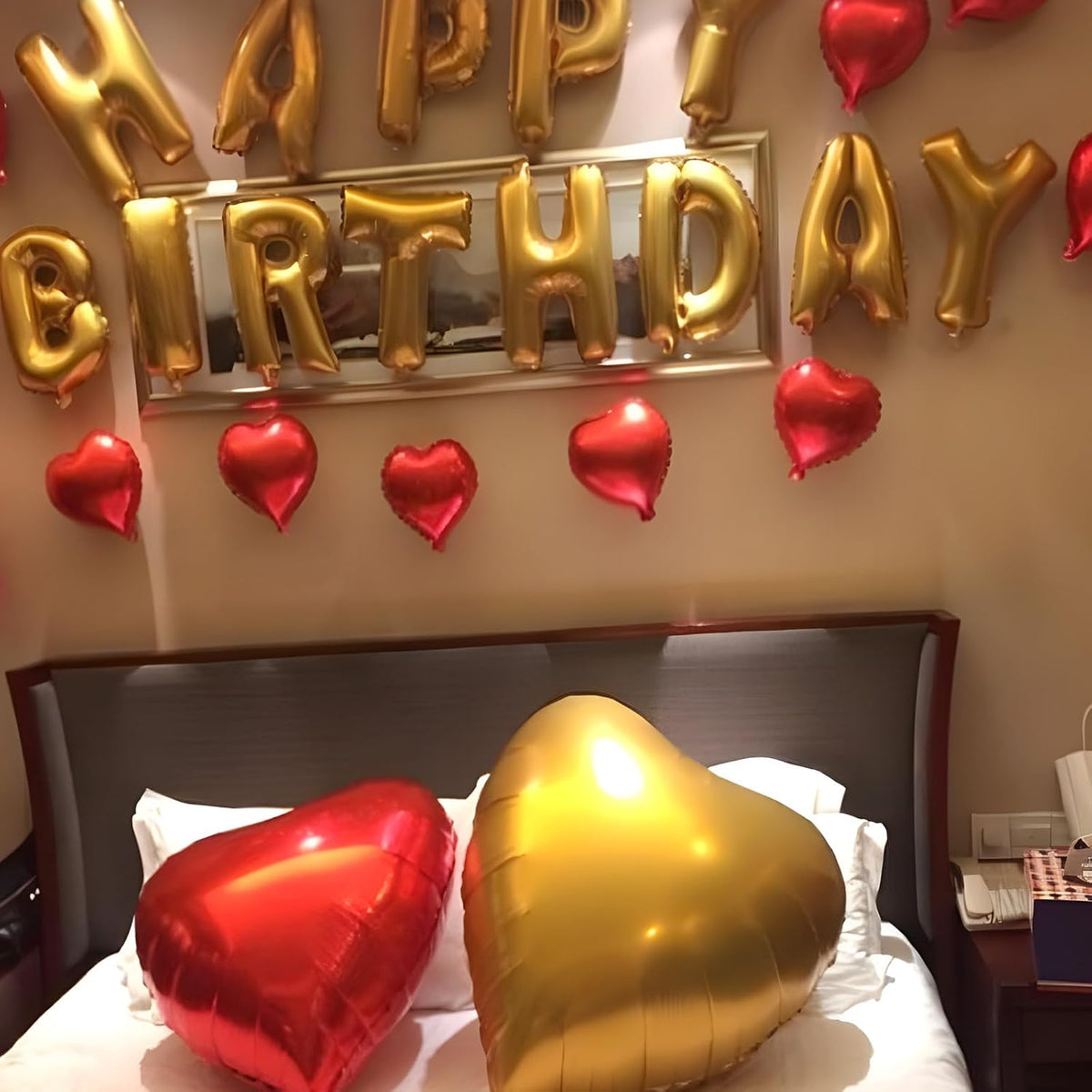 Red Gold Heart Balloons, 18 Inch Red and Champagne Gold Heart Shape Balloons, 12PCS Large Heart