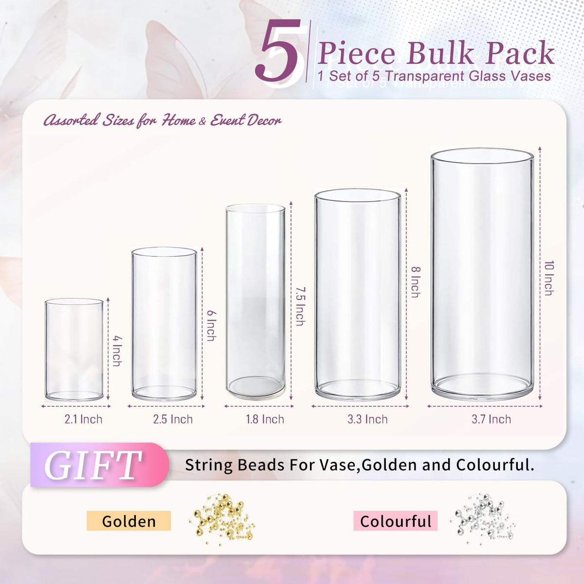 5pcs Glass Vase Cylinder Vases for Centerpieces Small Flower Glass Vases Home Decor Centerpiece
