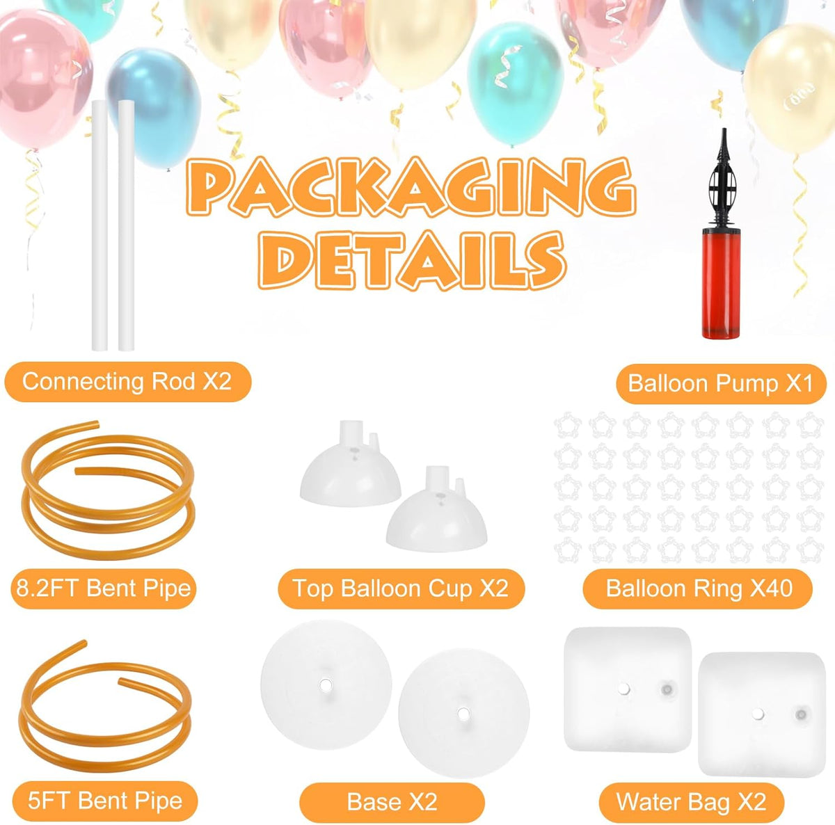 Balloon Arch Stand Kit 8.2ft and 5ft, Heavy Duty Base with Water Filling Bag, Bendable Half Arch