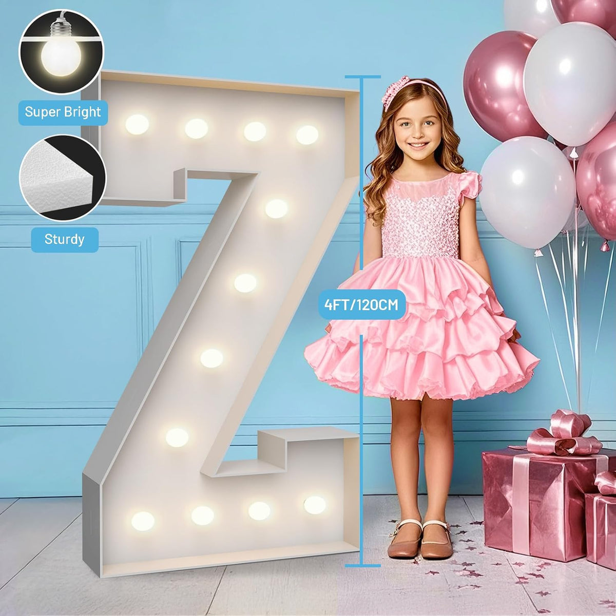 4FT Marquee Light Up Letters Z,Party Decoration Large Marquee Light Up Letters with Weighted Water